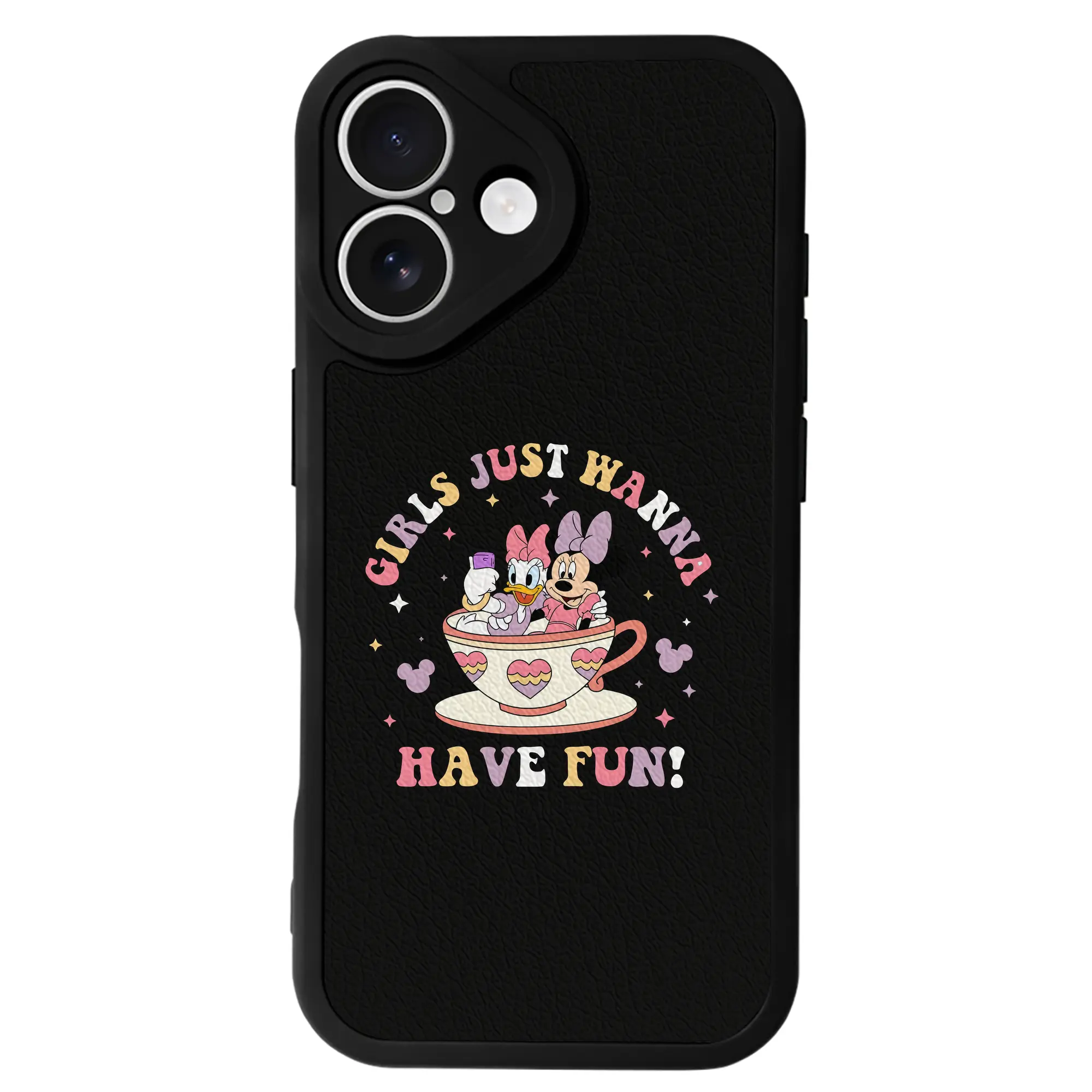 ミッキーマウス（Mickey Mouse） グッズ デイジーダック（Daisy Duck） - IPhone 16シリーズ対応 ・ シリコンスマホケース ・ レザー調 ・ 高精度フィット ・ 耐衝撃 ・ ワイヤレス充電対応 ・ 精密カット